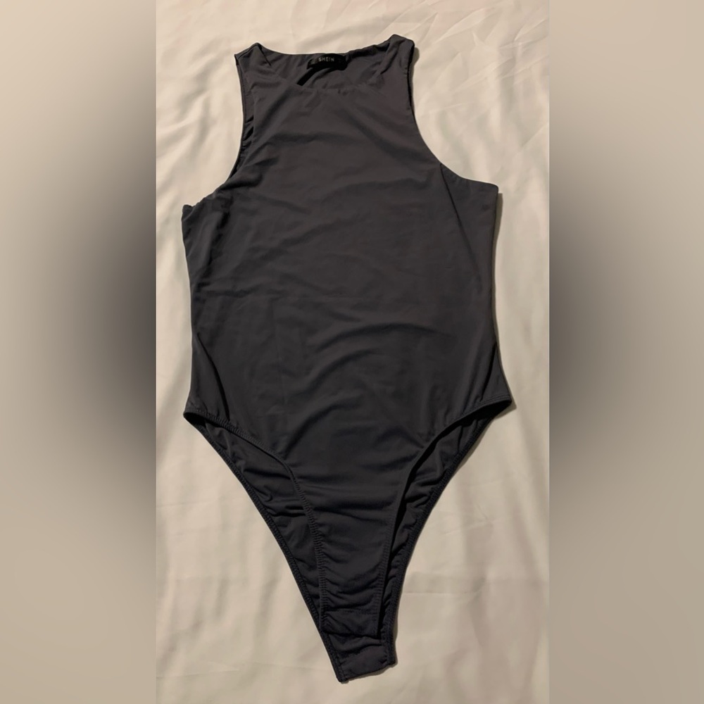 SHEIN dark grey One Piece  High-Cut Scoop Neck.
Size M
